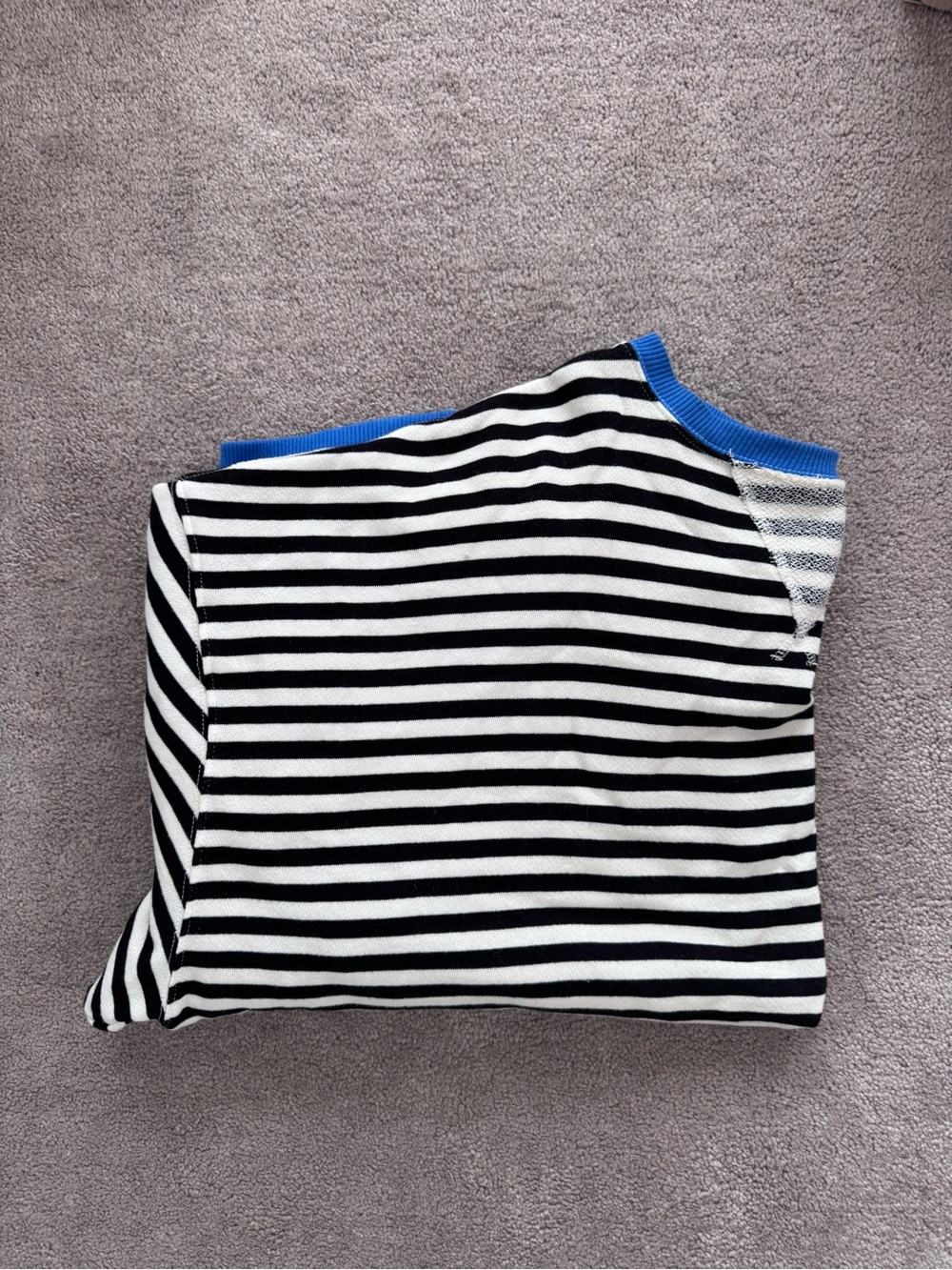 Black & White Striped oversized crewneck with blue trim